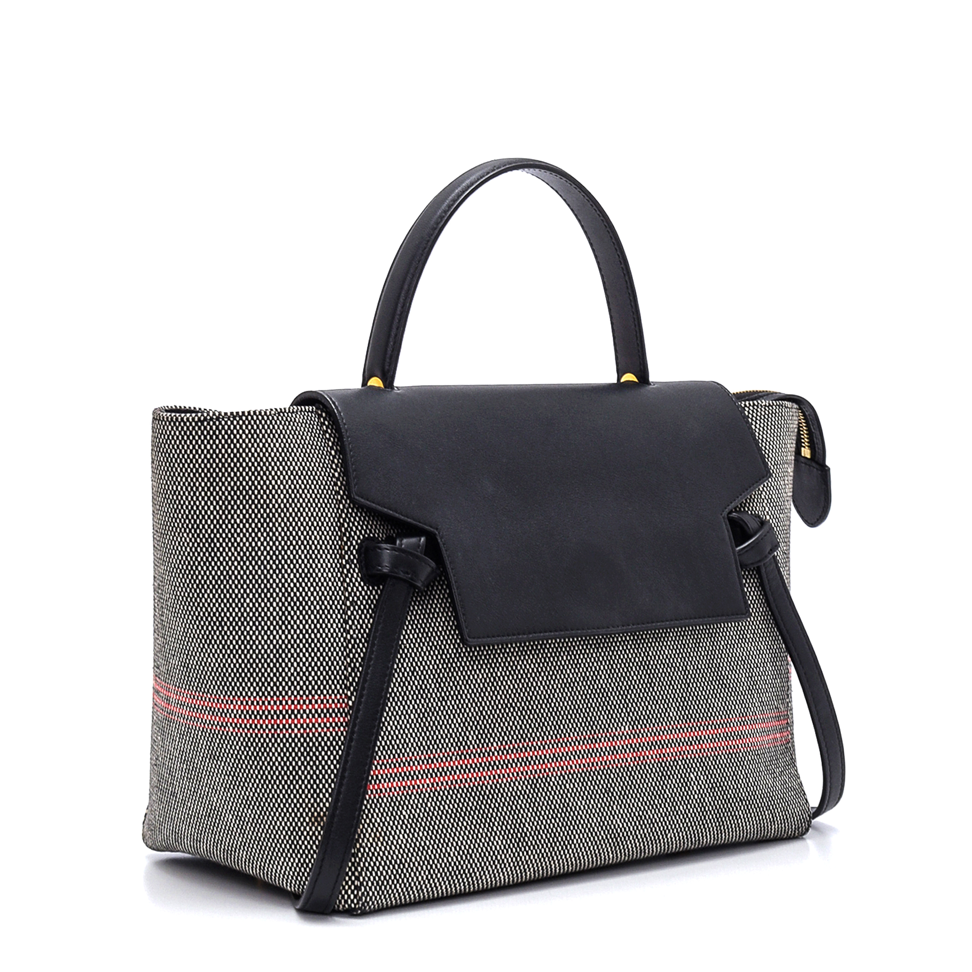 Celine - Black / White Striped Canvas and Leather Medium Belt Bag